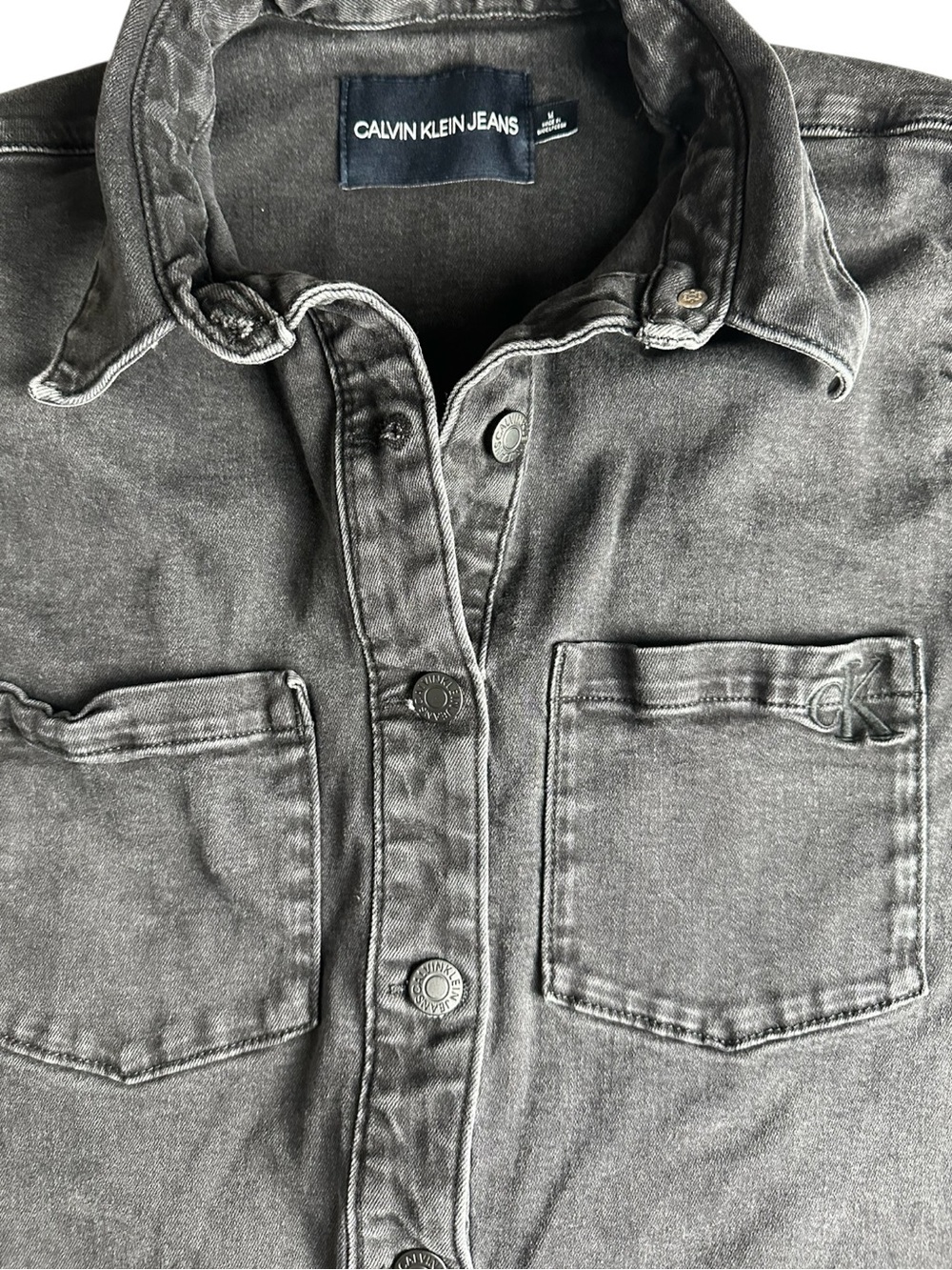 Calvin Klein Jeans Black Wash Denim Button Front Shirt Dress M Utility Mini - Picture 5 of 11
